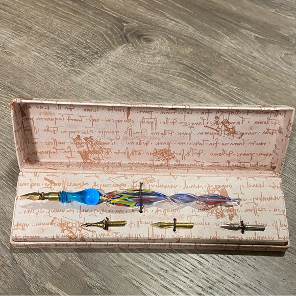 Italian Hand Blown Glass Calligraphy Art Pen with Tips - Picture 2 of 4